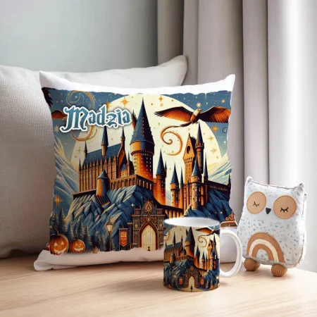 Magiczny zestaw prezentowy Poduszka i Kubek dla czarodzieja do szkoły magii